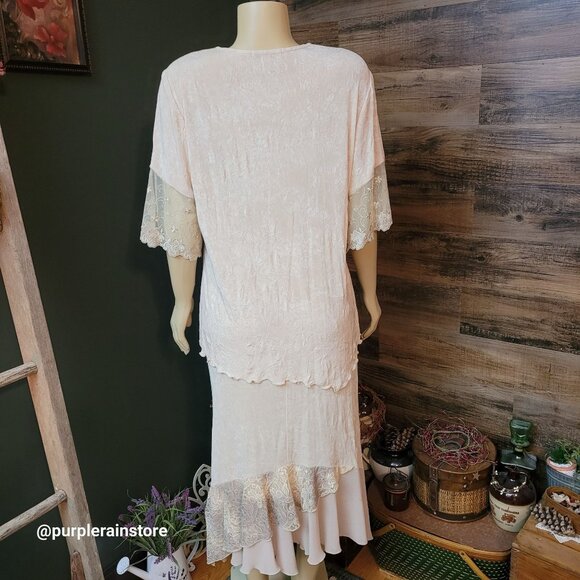 Vtg Spencer Alexis Ethereal Top Skirt Set Sz 12 Floral Chiffon Lace Coquette - Picture 3 of 14